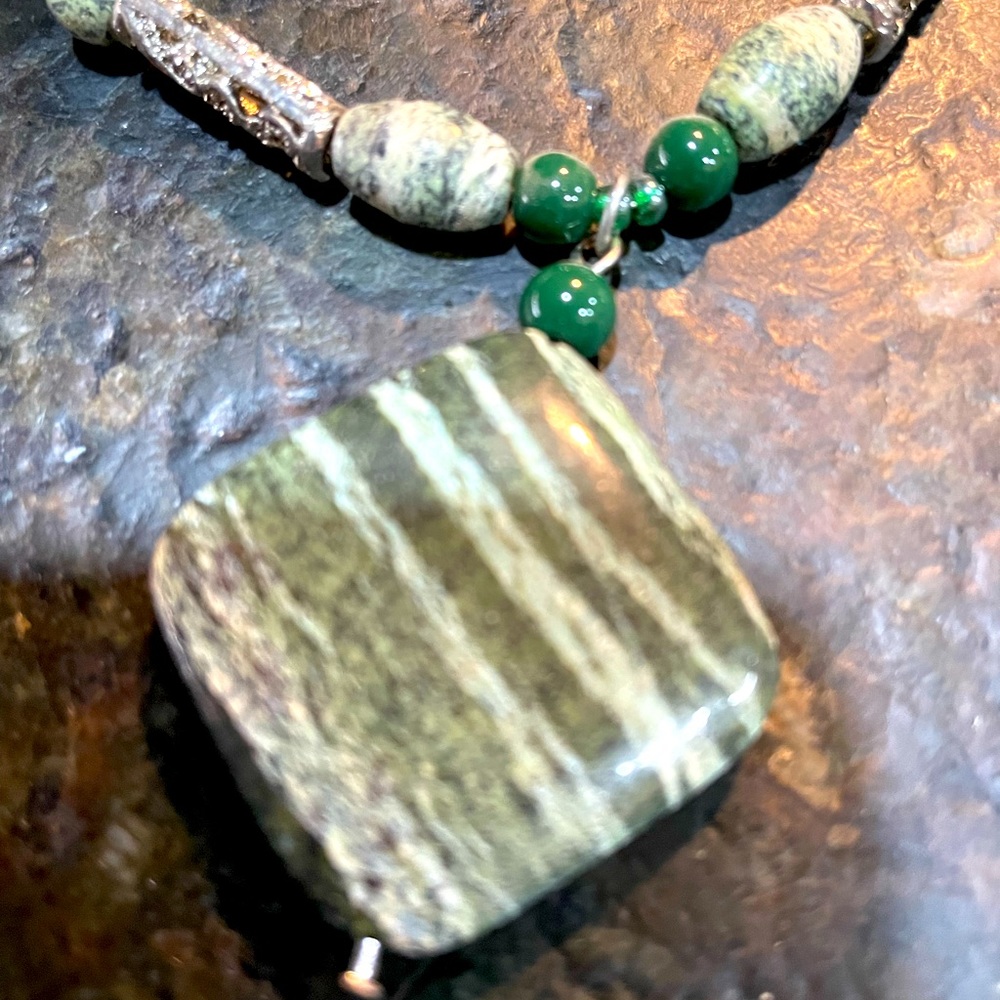 Real stones and beaded necklace. Very nice. Green shades